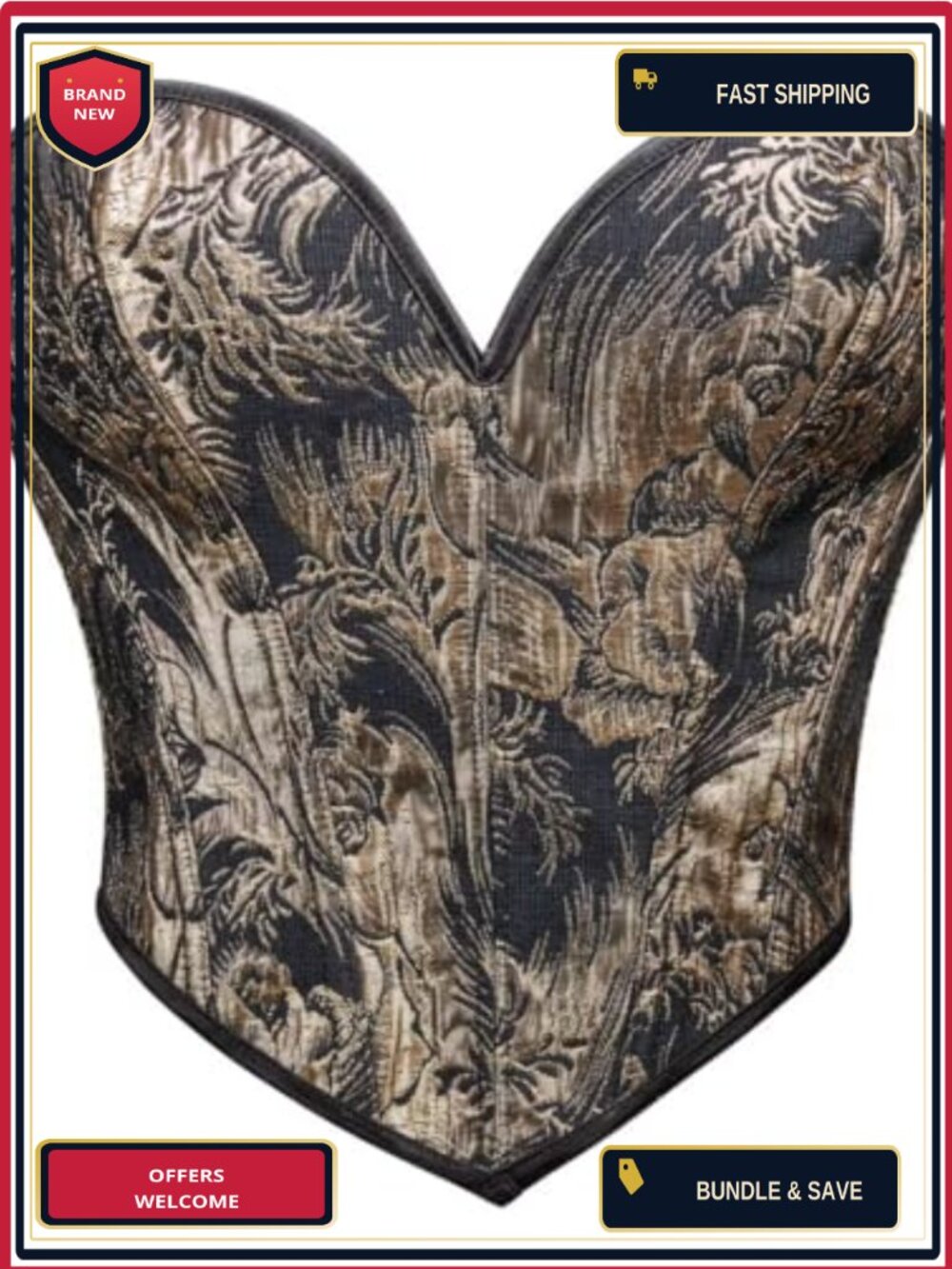 Victorian Floral Print Overbust Corset Lace Up Bustier Top